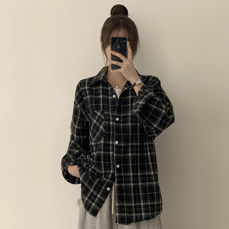 빈티지 무드 그득 쿠앤크 카라 오버핏 가을 긴팔 체크셔츠 박시핏 겨울 포켓 데일리 통통 남방 3color 블랙