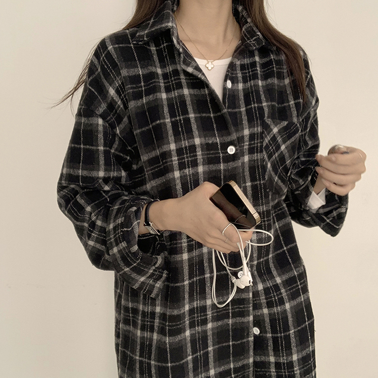빈티지 무드 그득 쿠앤크 카라 오버핏 가을 긴팔 체크셔츠 박시핏 겨울 포켓 데일리 통통 남방 3color 블랙