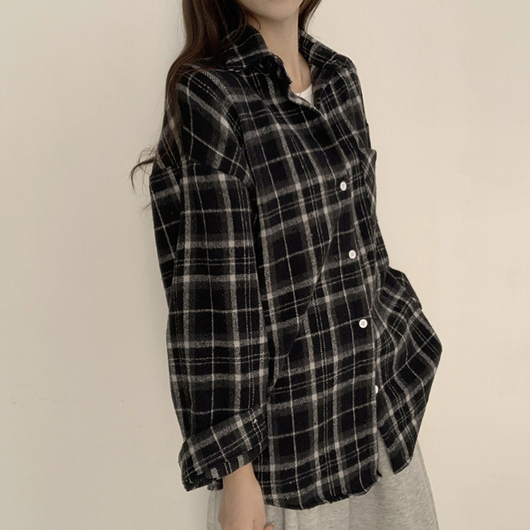 빈티지 무드 그득 쿠앤크 카라 오버핏 가을 긴팔 체크셔츠 박시핏 겨울 포켓 데일리 통통 남방 3color 블랙