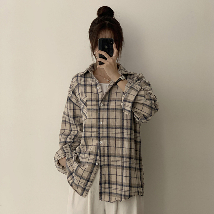 빈티지 무드 그득 쿠앤크 카라 오버핏 가을 긴팔 체크셔츠 박시핏 겨울 포켓 데일리 통통 남방 3color 베이지