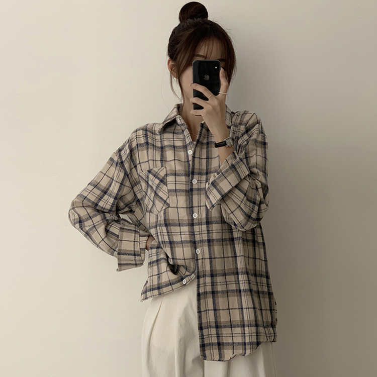 빈티지 무드 그득 쿠앤크 카라 오버핏 가을 긴팔 체크셔츠 박시핏 겨울 포켓 데일리 통통 남방 3color 베이지