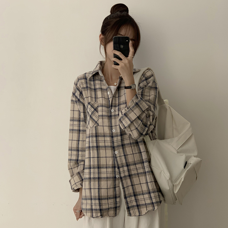 빈티지 무드 그득 쿠앤크 카라 오버핏 가을 긴팔 체크셔츠 박시핏 겨울 포켓 데일리 통통 남방 3color 베이지