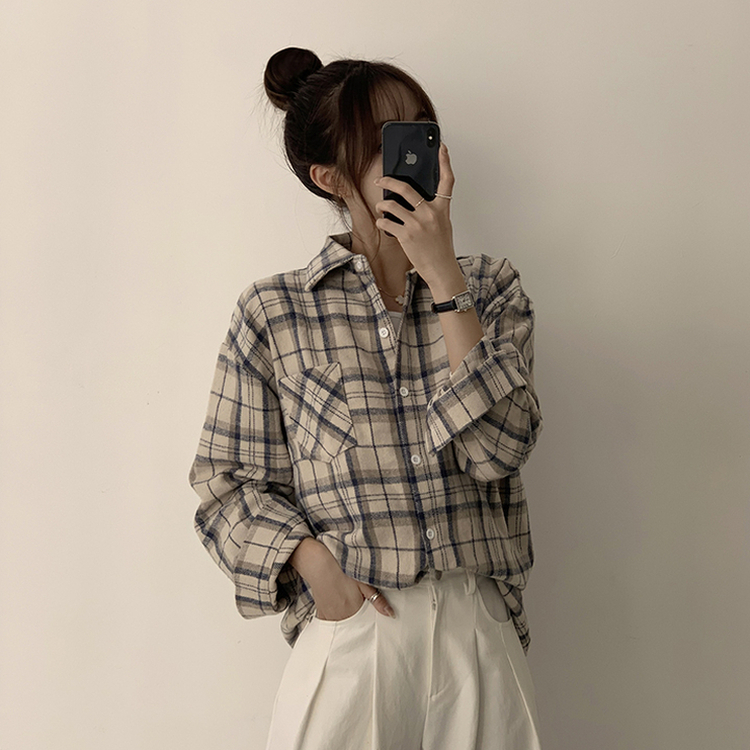빈티지 무드 그득 쿠앤크 카라 오버핏 가을 긴팔 체크셔츠 박시핏 겨울 포켓 데일리 통통 남방 3color 베이지