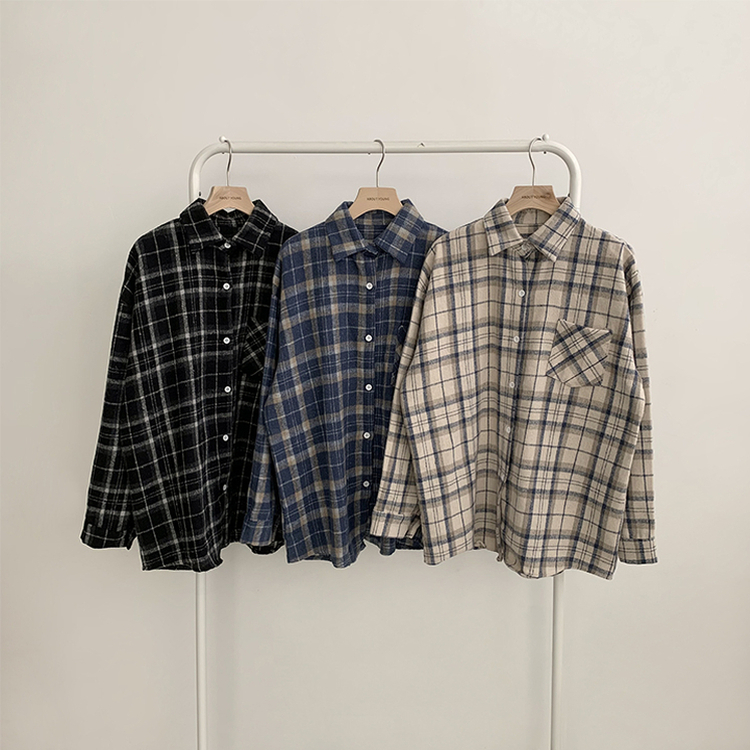 빈티지 무드 그득 쿠앤크 카라 오버핏 가을 긴팔 체크셔츠 박시핏 겨울 포켓 데일리 통통 남방 3color