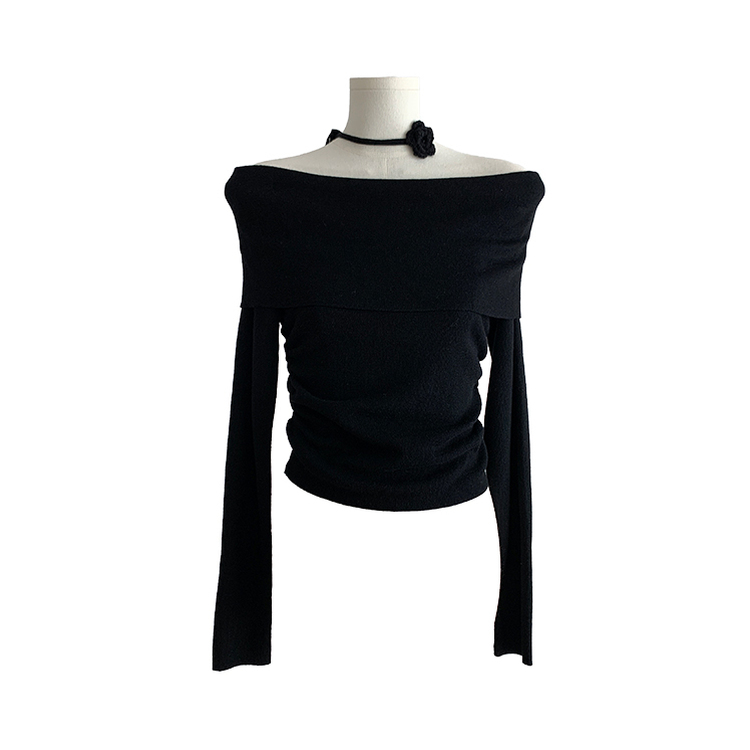 ポイントプレートチョーカーニットオフショルダー セール】△Choker Off Shoulder Knit / チョーカー付きオフ
