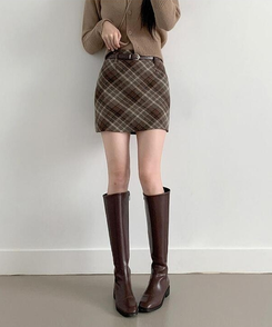 【ベルト付き】クラシックチェックパターンミニスカート BROWN