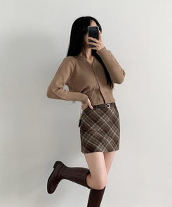 【ベルト付き】クラシックチェックパターンミニスカート BROWN