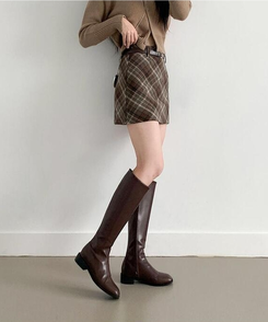 【ベルト付き】クラシックチェックパターンミニスカート BROWN