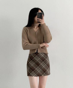【ベルト付き】クラシックチェックパターンミニスカート BROWN
