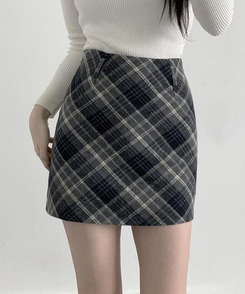 【ベルト付き】クラシックチェックパターンミニスカート CHARCOAL