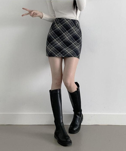 【ベルト付き】クラシックチェックパターンミニスカート CHARCOAL