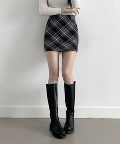 【ベルト付き】クラシックチェックパターンミニスカート CHARCOAL
