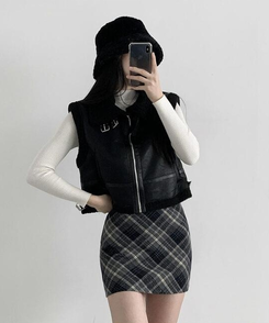 【ベルト付き】クラシックチェックパターンミニスカート CHARCOAL