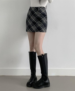 【ベルト付き】クラシックチェックパターンミニスカート CHARCOAL