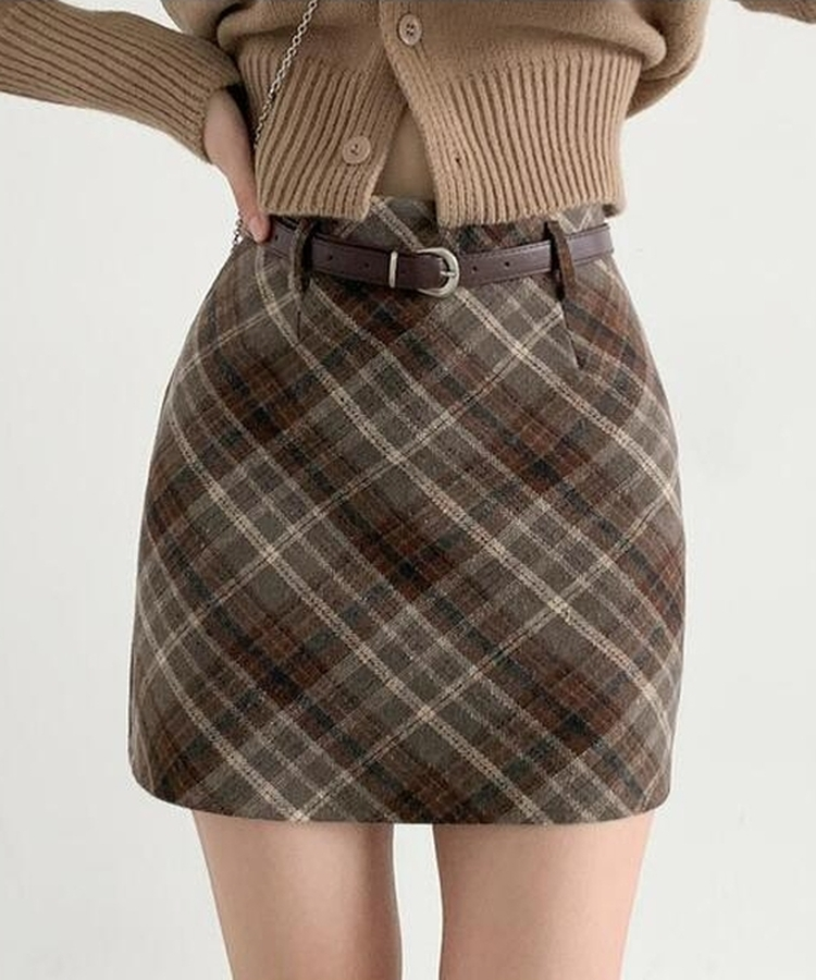 【ベルト付き】クラシックチェックパターンミニスカート BROWN