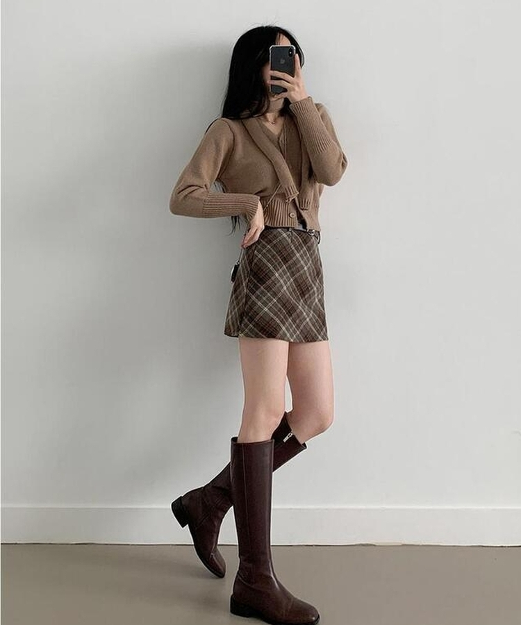 【ベルト付き】クラシックチェックパターンミニスカート BROWN