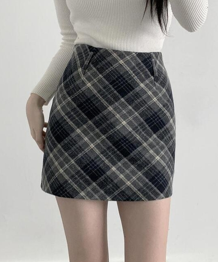 【ベルト付き】クラシックチェックパターンミニスカート CHARCOAL