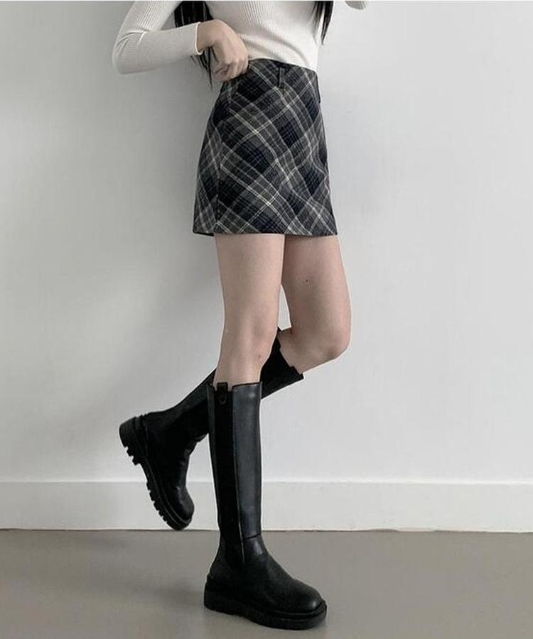 【ベルト付き】クラシックチェックパターンミニスカート CHARCOAL