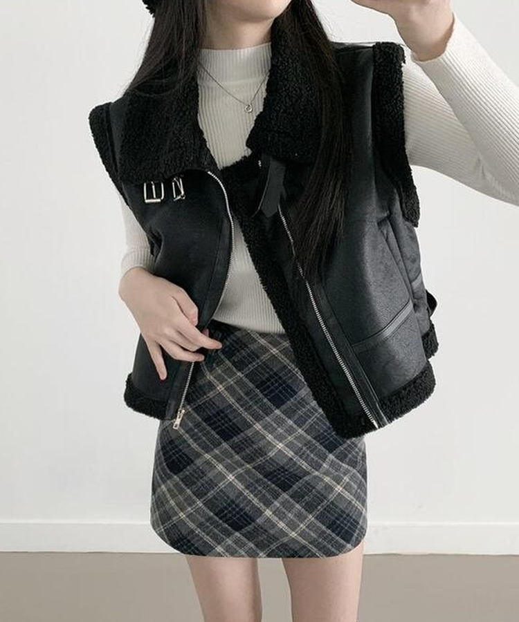 【ベルト付き】クラシックチェックパターンミニスカート CHARCOAL