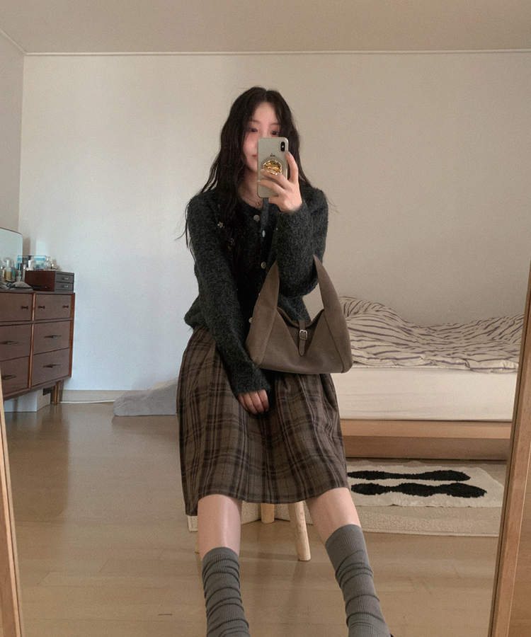 ミアウールチェックスカート｜ミディ/ロングスカート｜韓国