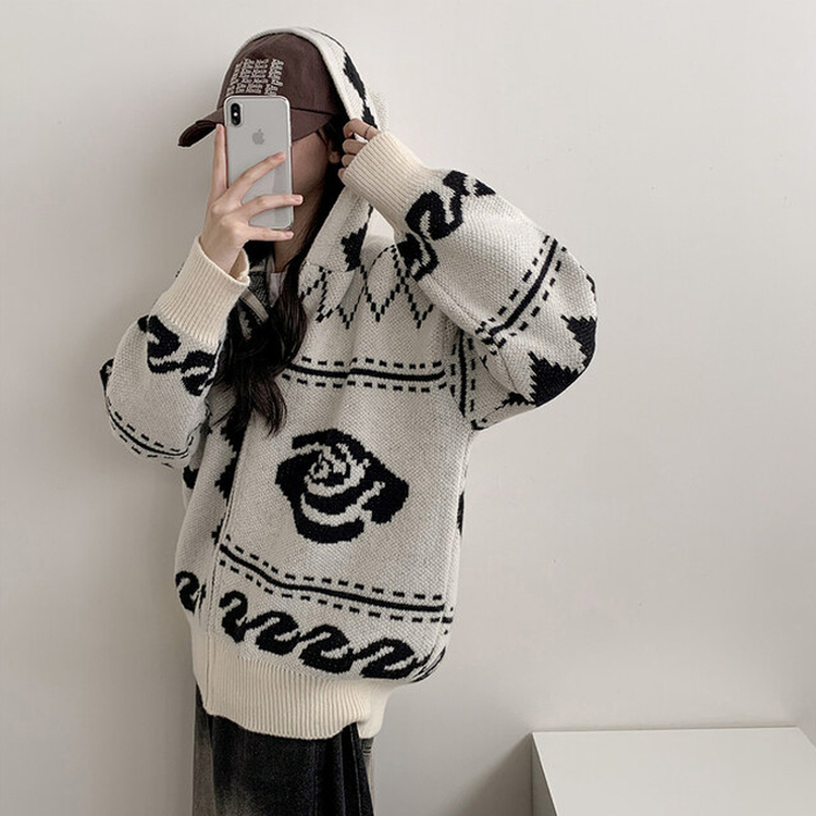 ノルディックビンテージニットフードジップアップ｜ジャンパー｜韓国