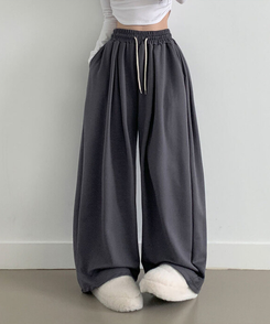 최저가 에드 허리 쭈리 밴딩 와이드 사이드핀턱 투핀턱 트레이닝 롱 팬츠 차콜