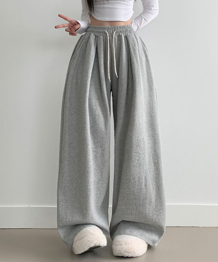 최저가 에드 허리 쭈리 밴딩 와이드 사이드핀턱 투핀턱 트레이닝 롱 팬츠 그레이