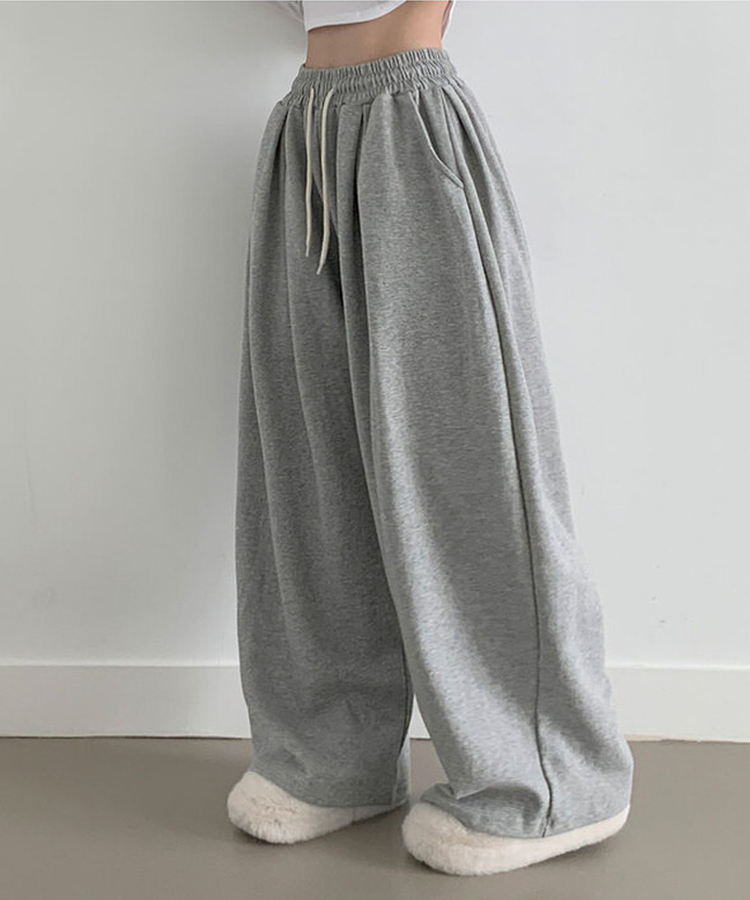 최저가 에드 허리 쭈리 밴딩 와이드 사이드핀턱 투핀턱 트레이닝 롱 팬츠 그레이