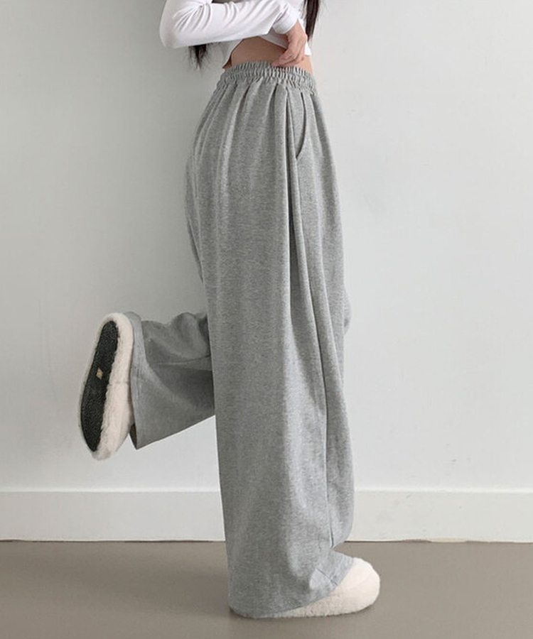 최저가 에드 허리 쭈리 밴딩 와이드 사이드핀턱 투핀턱 트레이닝 롱 팬츠 그레이