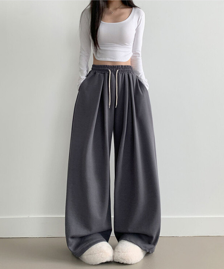 최저가 에드 허리 쭈리 밴딩 와이드 사이드핀턱 투핀턱 트레이닝 롱 팬츠 차콜