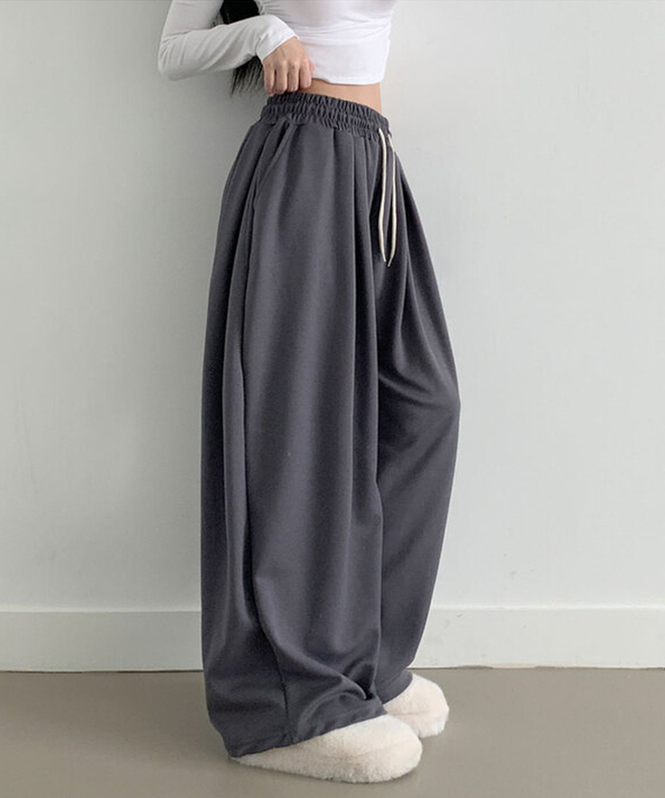 최저가 에드 허리 쭈리 밴딩 와이드 사이드핀턱 투핀턱 트레이닝 롱 팬츠 차콜