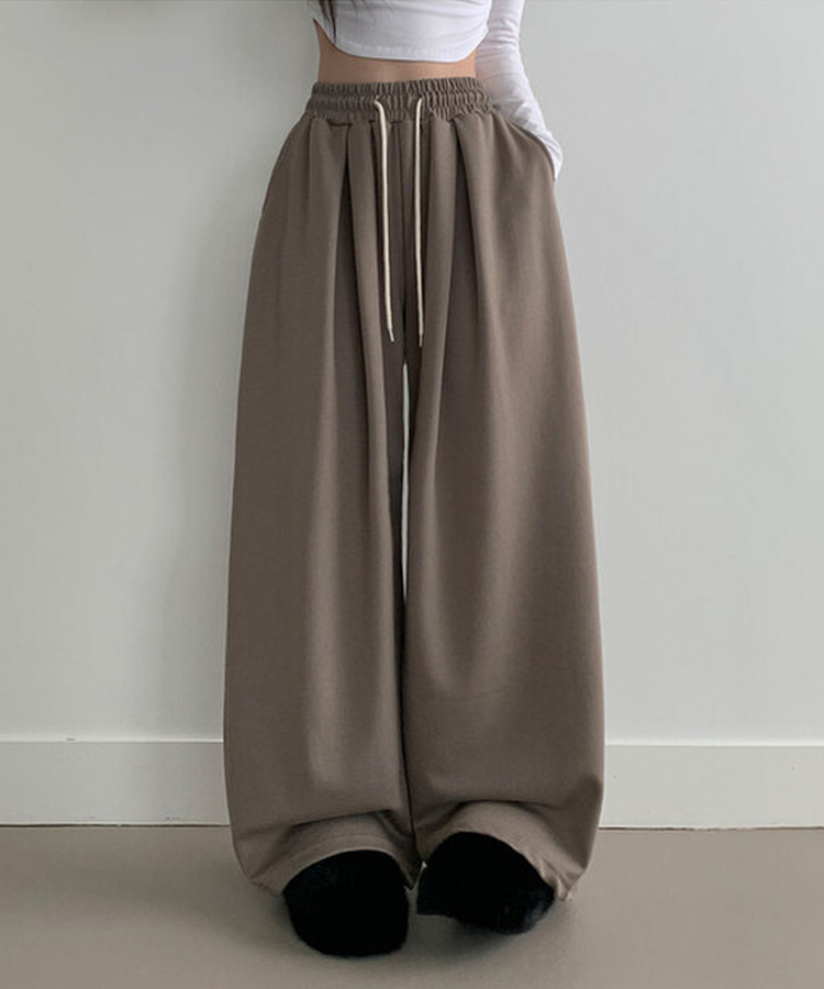 최저가 에드 허리 쭈리 밴딩 와이드 사이드핀턱 투핀턱 트레이닝 롱 팬츠 연카키