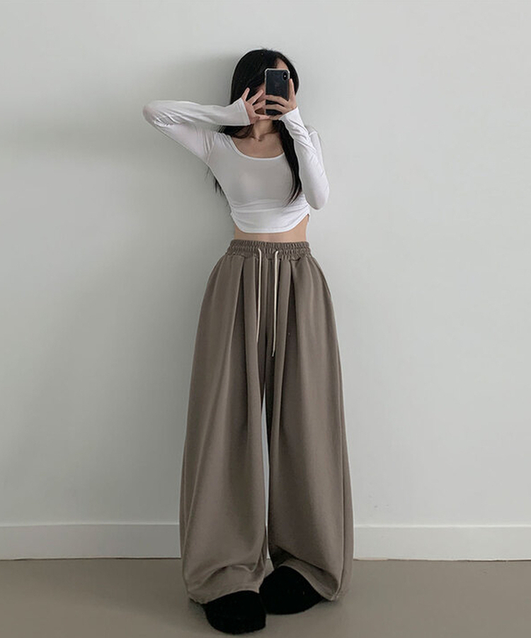 최저가 에드 허리 쭈리 밴딩 와이드 사이드핀턱 투핀턱 트레이닝 롱 팬츠 연카키