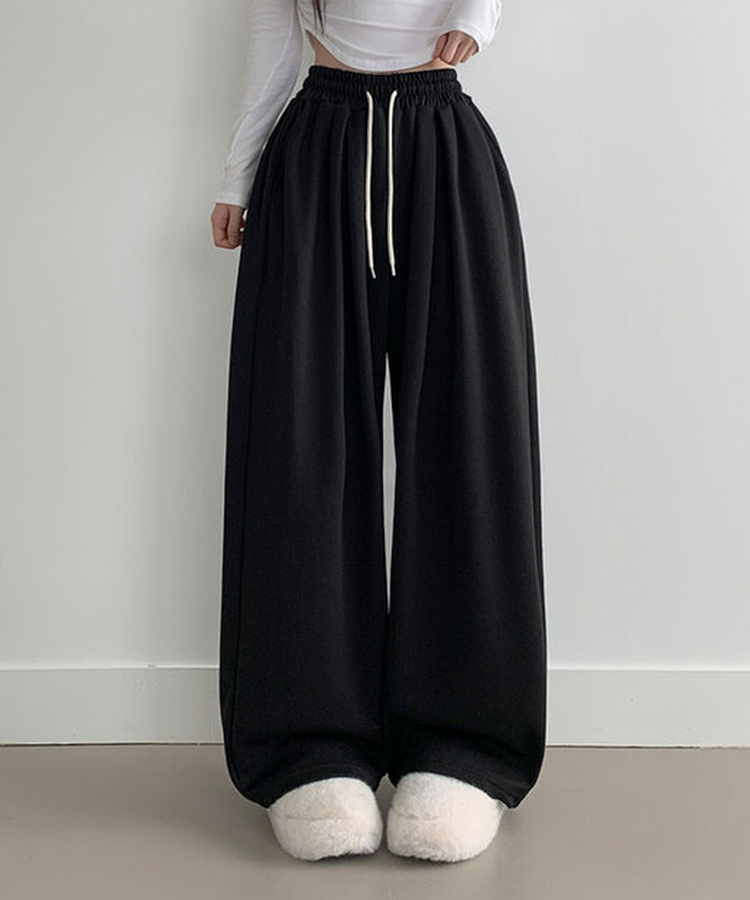 최저가 에드 허리 쭈리 밴딩 와이드 사이드핀턱 투핀턱 트레이닝 롱 팬츠 블랙