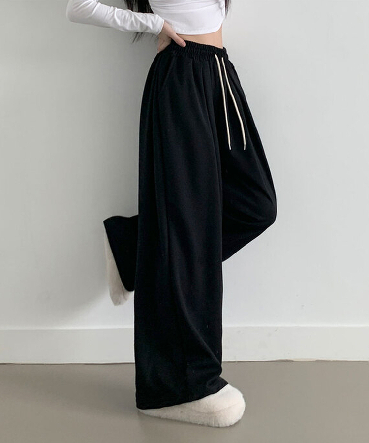 최저가 에드 허리 쭈리 밴딩 와이드 사이드핀턱 투핀턱 트레이닝 롱 팬츠 블랙