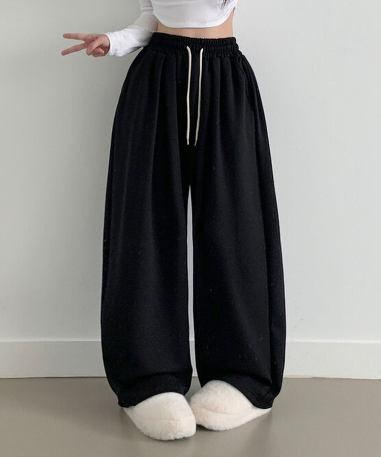 최저가 에드 허리 쭈리 밴딩 와이드 사이드핀턱 투핀턱 트레이닝 롱 팬츠 블랙