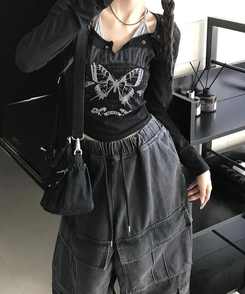 ジュエリー 原石ビーズポイントネックレス(5color) BLACK