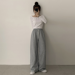 【丈別】【起毛】ロングワイドトレーニングパンツ(11color) GREY