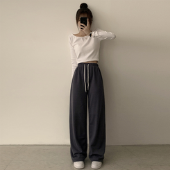 【丈別】【起毛】ロングワイドトレーニングパンツ(11color) CHARCOAL