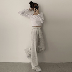 【丈別】【起毛】ロングワイドトレーニングパンツ(11color) WHITE SALT