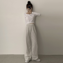 【丈別】【起毛】ロングワイドトレーニングパンツ(11color) WHITE SALT