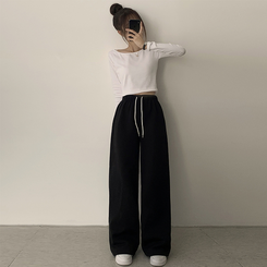 【丈別】【起毛】ロングワイドトレーニングパンツ(11color) BLACK