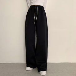 【丈別】【起毛】ロングワイドトレーニングパンツ(11color) BLACK