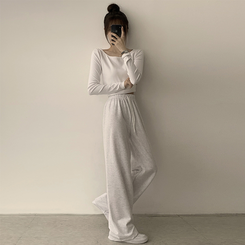 【丈別】【起毛】ロングワイドトレーニングパンツ(11color) IVORY