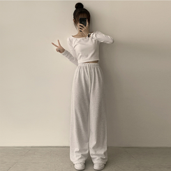 【丈別】【起毛】ロングワイドトレーニングパンツ(11color) IVORY