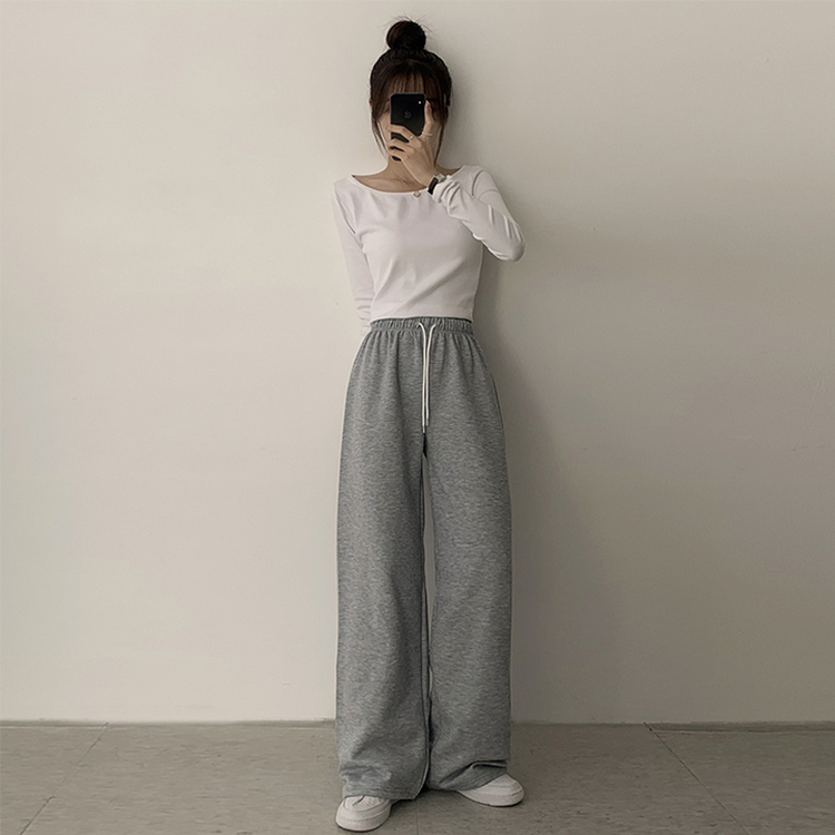 【丈別】【起毛】ロングワイドトレーニングパンツ(11color) GREY