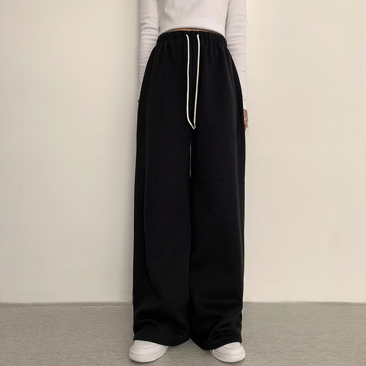 【丈別】【起毛】ロングワイドトレーニングパンツ(11color) BLACK