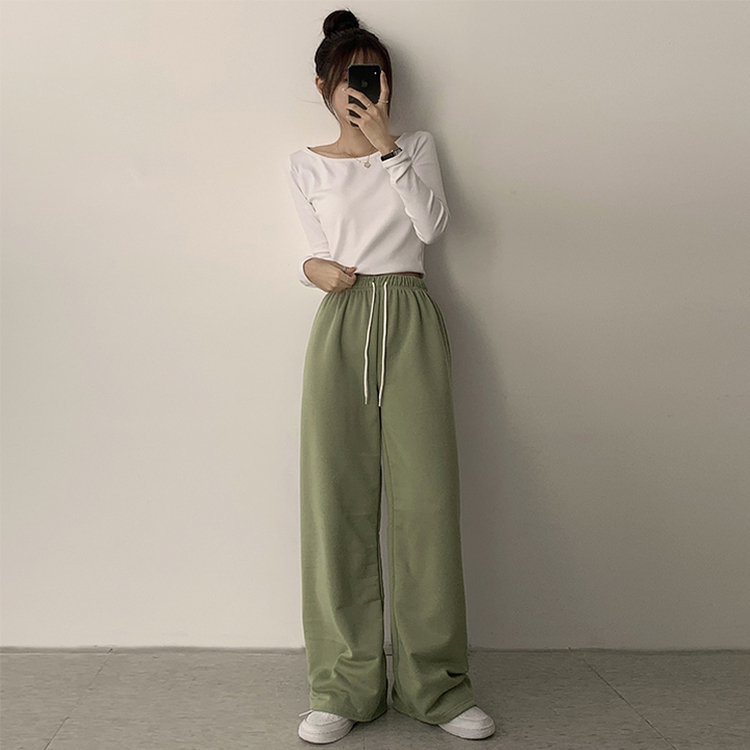 【丈別】【起毛】ロングワイドトレーニングパンツ(11color) LIGHT GREEN