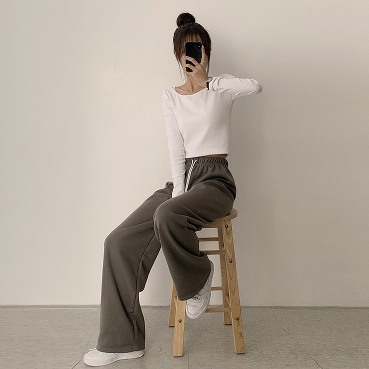 【丈別】【起毛】ロングワイドトレーニングパンツ(11color) KHAKI