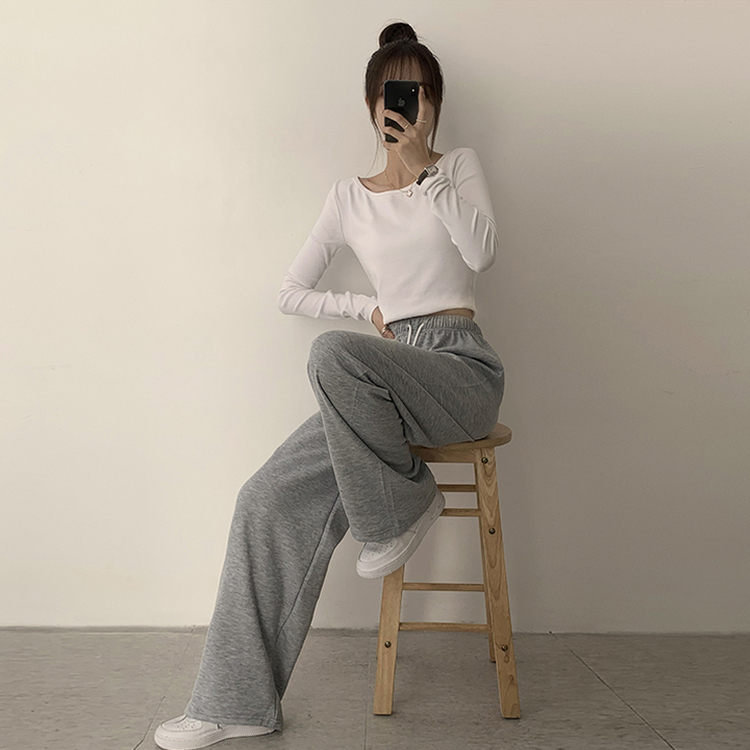 【丈別】【起毛】ロングワイドトレーニングパンツ(11color) GREY